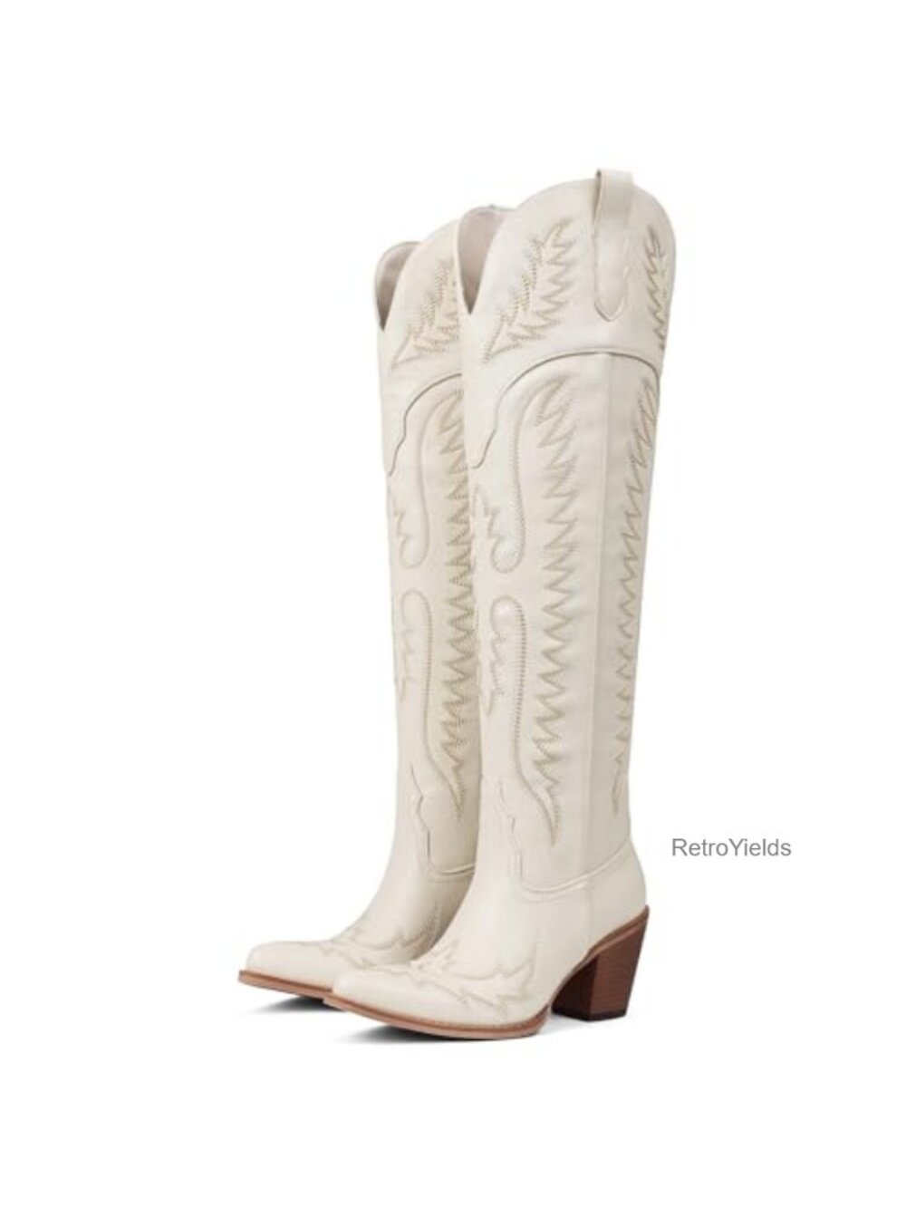 Over the Knee Western Cowboy Boots Pointed Toe Block Heel Embroidered